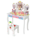 NNECW Kids Princess Vanity Table &amp Chair Set with 360 Rotating Mirror-White