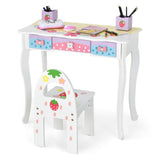 NNECW Kids Princess Vanity Table &amp Chair Set with 360 Rotating Mirror-White
