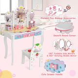 NNECW Kids Princess Vanity Table &amp Chair Set with 360 Rotating Mirror-White