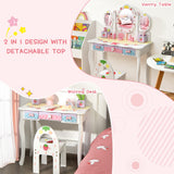 NNECW Kids Princess Vanity Table &amp Chair Set with 360 Rotating Mirror-White