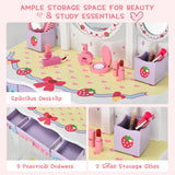 NNECW Kids Princess Vanity Table &amp Chair Set with 360 Rotating Mirror-White