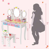 NNECW Kids Princess Vanity Table &amp Chair Set with 360 Rotating Mirror-White