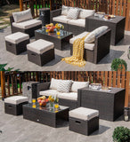 NNECW 8-Piece Outdoor Patio Furniture Set with Cushions & Storage Box