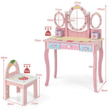 NNECW Vanity Set with Tri-fold Mirror for Kids-Pink