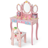 NNECW Vanity Set with Tri-fold Mirror for Kids-Pink