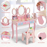NNECW Vanity Set with Tri-fold Mirror for Kids-Pink
