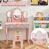 NNECW Vanity Set with Tri-fold Mirror for Kids-Pink