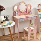 NNECW Vanity Set with Tri-fold Mirror for Kids-Pink