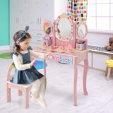 NNECW Vanity Set with Tri-fold Mirror for Kids-Pink