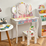 NNECW Vanity Set with Tri-fold Mirror for Kids-White