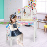 NNECW Vanity Set with Tri-fold Mirror for Kids-White