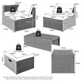 NNECW  8-Piece Outdoor Grey PE Rattan Conversation Set with Washable Cushion Covers-Grey