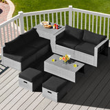 NNECW  8-Piece Outdoor Grey PE Rattan Conversation Set with Washable Cushion Covers-Black