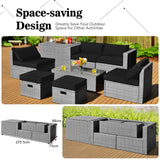 NNECW  8-Piece Outdoor Grey PE Rattan Conversation Set with Washable Cushion Covers-Black