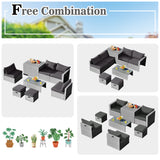 NNECW  8-Piece Outdoor Grey PE Rattan Conversation Set with Washable Cushion Covers-Grey
