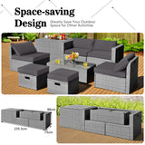 NNECW  8-Piece Outdoor Grey PE Rattan Conversation Set with Washable Cushion Covers-Grey