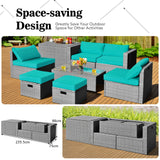 NNECW  8-Piece Outdoor Grey PE Rattan Conversation Set with Washable Cushion Covers-Green