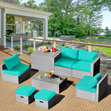 NNECW  8-Piece Outdoor Grey PE Rattan Conversation Set with Washable Cushion Covers-Green