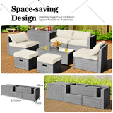 NNECW  8-Piece Outdoor Grey PE Rattan Conversation Set with Washable Cushion Covers-White