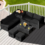 NNECW  8 Pieces Outdoor PE Rattan Conversation Set with Washable Cushion Covers-Black