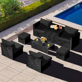 NNECW  8 Pieces Outdoor PE Rattan Conversation Set with Washable Cushion Covers-Black