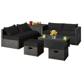 NNECW  8 Pieces Outdoor PE Rattan Conversation Set with Washable Cushion Covers-Black
