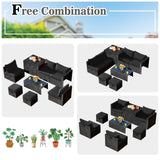 NNECW  8 Pieces Outdoor PE Rattan Conversation Set with Washable Cushion Covers-Black