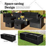 NNECW  8 Pieces Outdoor PE Rattan Conversation Set with Washable Cushion Covers-Black