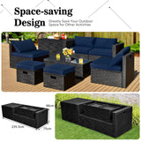 NNECW  8 Pieces Outdoor PE Rattan Conversation Set with Washable Cushion Covers-Navy