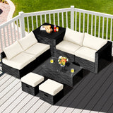 NNECW  8 Pieces Outdoor PE Rattan Conversation Set with Washable Cushion Covers-White