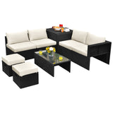 NNECW  8 Pieces Outdoor PE Rattan Conversation Set with Washable Cushion Covers-White