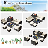 NNECW  8 Pieces Outdoor PE Rattan Conversation Set with Washable Cushion Covers-White