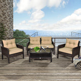 NNECW 4-Piece Wicker Furniture Set with Cushions for Courtyard