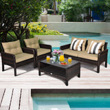 NNECW 4-Piece Wicker Furniture Set with Cushions for Courtyard
