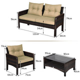 NNECW 4-Piece Wicker Furniture Set with Cushions for Courtyard