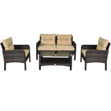NNECW 4-Piece Wicker Furniture Set with Cushions for Courtyard