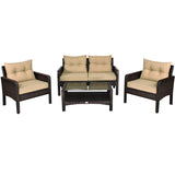 NNECW 4-Piece Wicker Furniture Set with Cushions for Courtyard