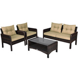 NNECW 4-Piece Wicker Furniture Set with Cushions for Courtyard