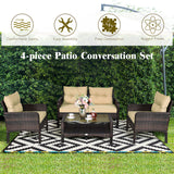 NNECW 4-Piece Wicker Furniture Set with Cushions for Courtyard
