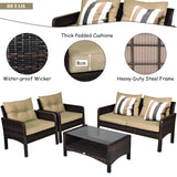 NNECW 4-Piece Wicker Furniture Set with Cushions for Courtyard