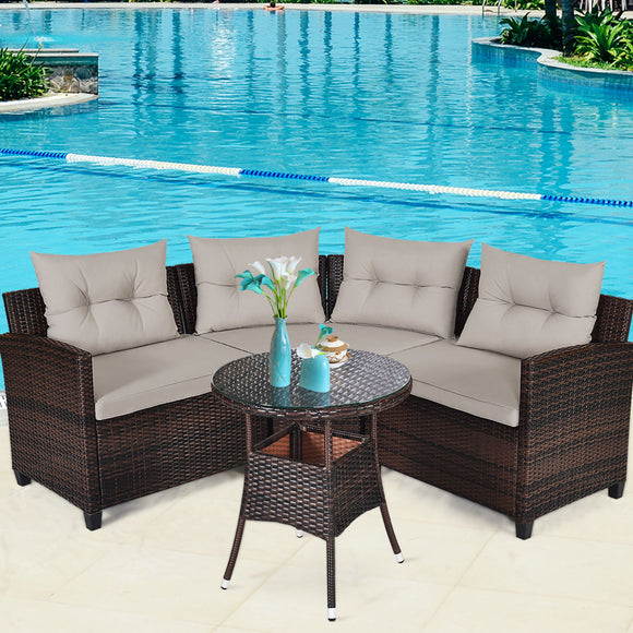 NNECW 4-Piece Patio Wicker Furniture Set with Cushion-Beige