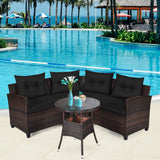 NNECW 4-Piece Patio Wicker Furniture Set with Cushion-Black