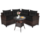 NNECW 4-Piece Patio Wicker Furniture Set with Cushion-Black