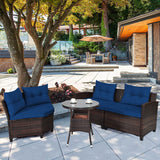 NNECW 4-Piece Patio Wicker Furniture Set with Cushion-Navy
