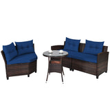 NNECW 4-Piece Patio Wicker Furniture Set with Cushion-Navy