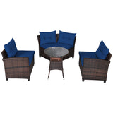 NNECW 4-Piece Patio Wicker Furniture Set with Cushion-Navy