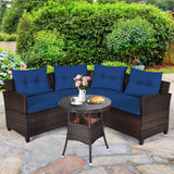 NNECW 4-Piece Patio Wicker Furniture Set with Cushion-Navy