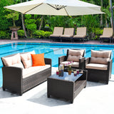 NNECW 4-Piece Rattan Chair Set with Loveseat & Coffee table for Patio