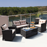 NNECW 4-Piece Rattan Chair Set with Loveseat & Coffee table for Patio