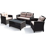 NNECW 4-Piece Rattan Chair Set with Loveseat & Coffee table for Patio